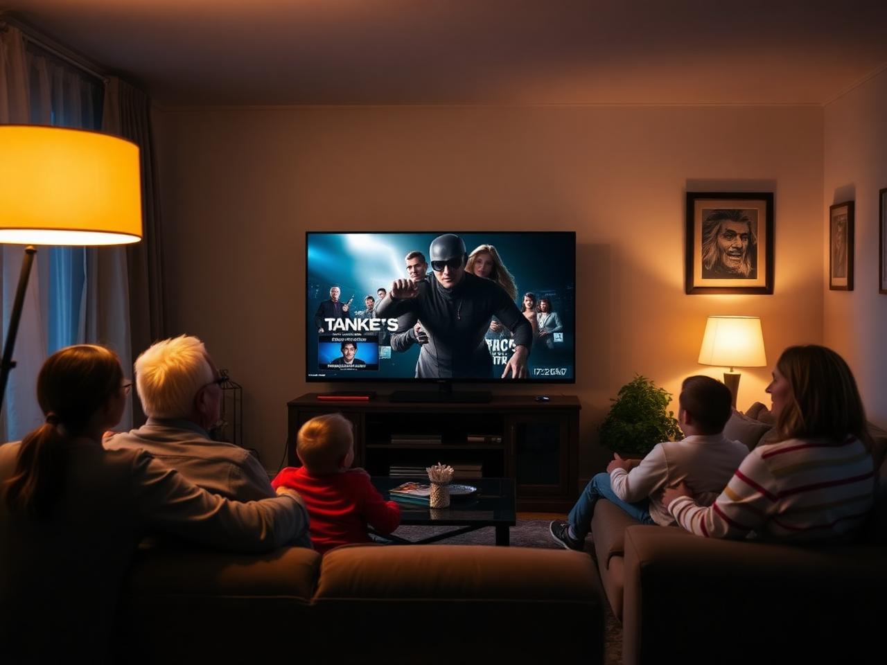 Family watching connected TV